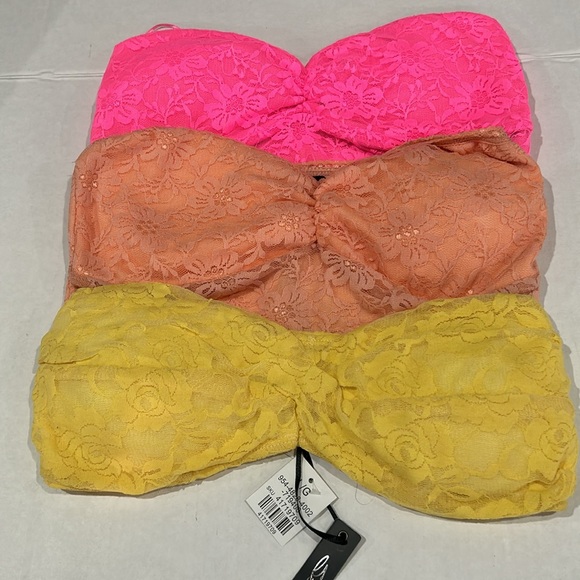 NWT BUNDLE OF 3 LACE BANDEAU BRA/TOPS NEON COLORS WOMEM’S SIZE L - Picture 3 of 10